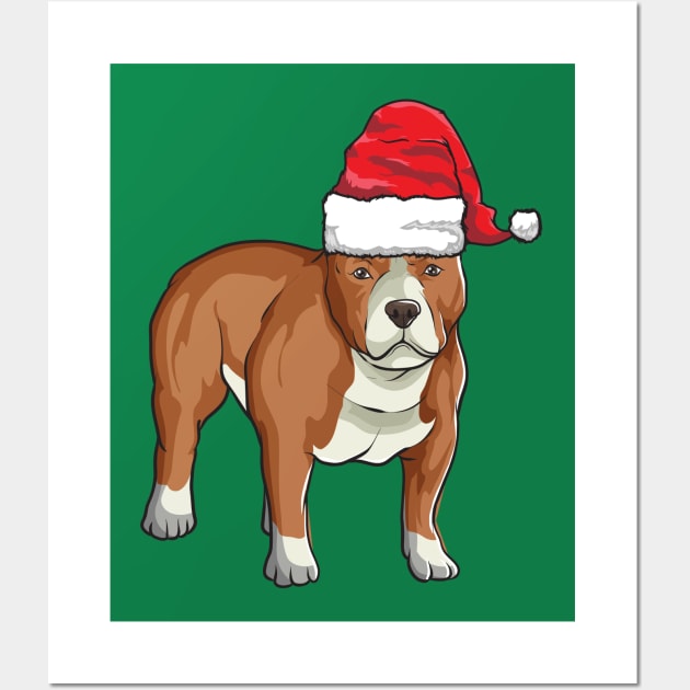 Santa Hat-Wearing Pitbull Puppy Funny Christmas Holiday Wall Art by Contentarama